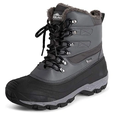 Afbeelding van Polar heren waterdichte buitenzool diep loopvlak volledig met namaakbont gevoerde winterbestendige snowboots grijze veter UK9 / EU43 YC0683