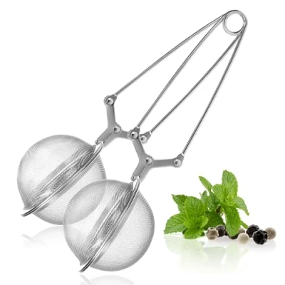 Afbeelding van COM FOUR® 2x theetang, bolvormige thee ei van 304 roestvrij staal, theezeefjes voor losse thee, zeeftang theeliefhebbers (02 stuks Ø 6.5 cm)