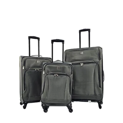 Afbeelding van Grijze lichtgewicht koffers, 4 wielbagage, reiskoffers, zachte tassen, cabineset