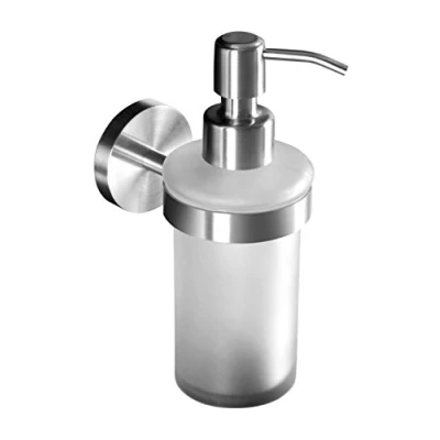 Afbeelding van Ambrosya zeepdispenser met wandbevestiging glazen houder zeepbakje badkamer keuken toilet (geborsteld roestvrij staal))