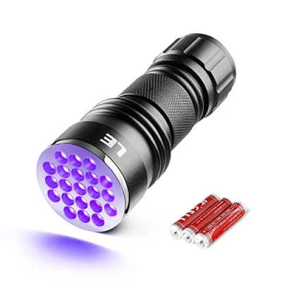 Afbeelding van LE Led blacklight zaklamp, mini met 21 leds, als urinedetector, uv lamp, ultraviolet licht 395 nm voor geocaching, urindetectoren, enz. 3 AAA batterijen inbegrepen