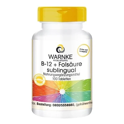 Afbeelding van B 12 + foliumzuur sublinguaal 100 tabletten met acerola uit eigen productie hooggedoseerd, veganistisch Warnke Vitalstoffe Duitse apothekerskwalitei