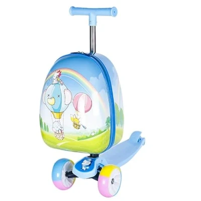 Afbeelding van NIXNUT 2 in 1 kinderkoffer &amp; scooter voor kinderen vanaf 5 jaar, scooterkoffer, inklapbaar, kinderen, met knipperende led wielen, 19 inch stepkoffer kindervakantie, i, cartoon