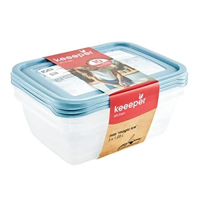 Afbeelding van keeeper Mia Magic Ice, diepvriesdozenset, 3 delig, herbeschrijfbaar deksel, x 1,25 l, 20,5 15,5 6,5 cm, Nordic Blue