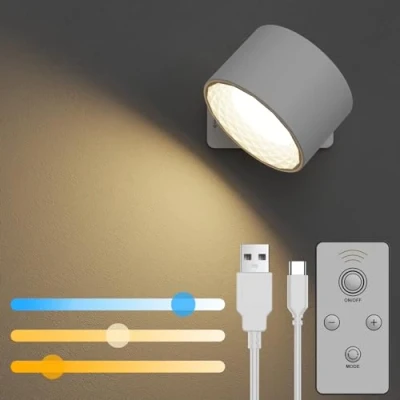 Afbeelding van iFalarila Wandlamp met afstandsbediening voor in bed, oplaadbare wandlamp, 3 kleuren en helderheidsniveaus, 360 draaibaar