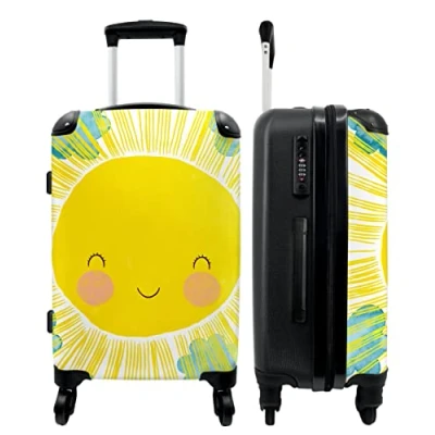 Afbeelding van NoBoringSuitcases.com Grote koffer Gele kinderkoffer zon geschikt voor jongens en meisjes Reiskoffer met 4 wielen Trolley op wieltjes 60 liter Rolkoffer groot kinderen tsa slot Ruimbagage valies 20kg Reisbagage &amp; reisaccessoires medium