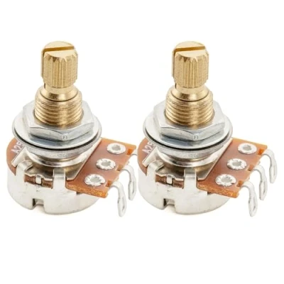 Afbeelding van Musiclily Pro Messing Schroefdraad Mini Metric Split Shaft A25K Logaritmische Potmeter voor Elektrische Gitaar en Basgitaar (2 Stuks)