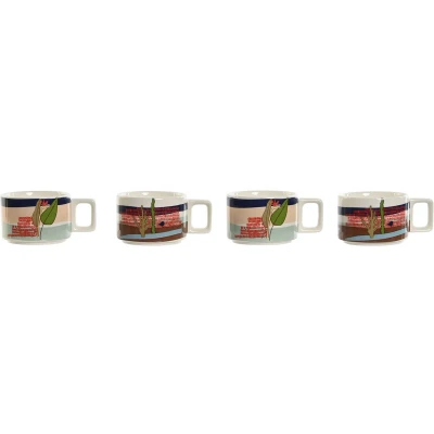 Afbeelding van Set van koffiekopjes Home ESPRIT Blauw Groen Roze Lila Metaal Bamboe Dolomite 260 ml
