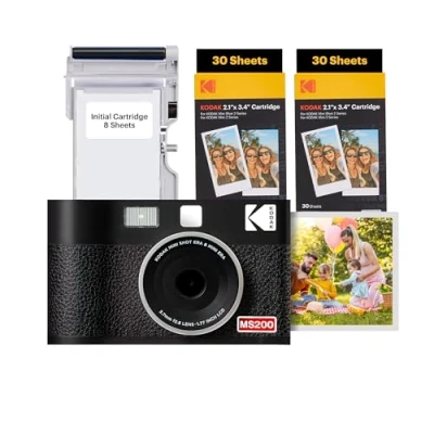 Afbeelding van KODAK Mini Shot 2 ERA 4PASS in 1 Instant Camera en Fotoprinter (5,3 x 8,6 cm), initiaal 8 vellen + 60 vel Pack bundel, zwart