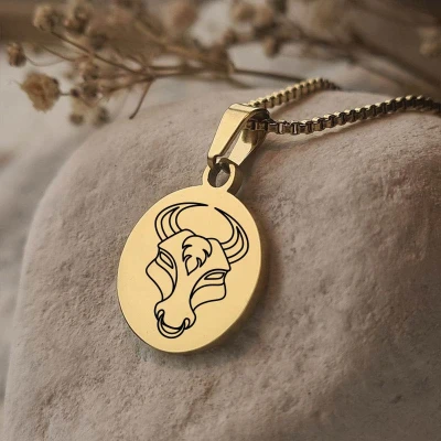 Afbeelding van Gegraveerde ketting Sterrenbeeld Lijntekening Stier Gegraveerd Gold Plated Juwelia