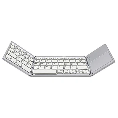 Afbeelding van Opvouwbaar Bluetooth toetsenbord met touchpad draadloos aanraaktoetsenbord, AURTEC oplaadbaar draagbaar mini voor pc, tablet, Android, smartphone zilver