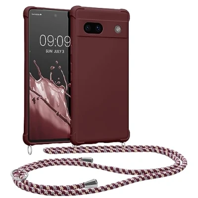 Afbeelding van kwmobile telefoonhoesjegeschikt voor Google Pixel 7a Hoesje van siliconen met telefoonkoord In bordeaux violet