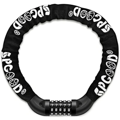Afbeelding van SPGOOD Kettingslot voor fiets (14 kleuren) 5 cijfers, resetbare codes, 100.000 codes fiets, motorfiets, deur, poort 100 cm lengte (zwart)