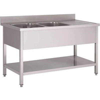 Afbeelding van Gastro M RVS spoeltafel 2 spoelbakken links 160x70x85cm