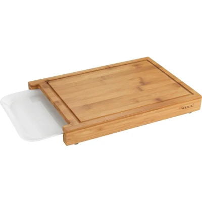 Afbeelding van WENKO snijplank Bruno van bamboe keukenplank, met sapgoot en opvangbak/dienblad, bamboe, 35 x 4 25 cm, bruin