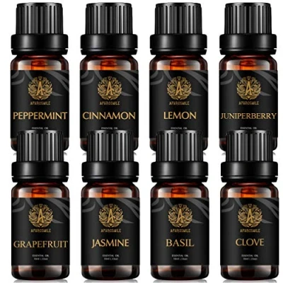 Afbeelding van Aromatherapie kaneel etherische olie set voor diffuser, 8 x 10 ml 100% pure grapefruit kit thuis jasmijn, basilicum, kruidnagels, jeneverbes, citroen, pepermunt, oliën