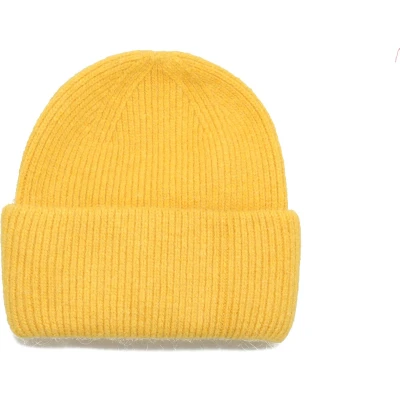 Afbeelding van Gele wollen muts voor dames dubbel omgeslagen rand damesmuts winter wolmix one size STUDIO Ivana