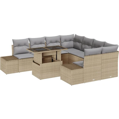 Afbeelding van vidaXL 9 delig tuinbankset met kussens beige poly rattan