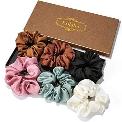 Afbeelding van Lolalet Haarscrunchies, 6 stuks, voor dames en meisjes, satijn, geen schade of breuk, kroespreventie, zachte elastiekjes dik, krullend, lang fijn haar