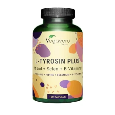 Afbeelding van Vegavero L Tyrosine 1.200 mg Met jodium, selenium en B vitamines voor energie* psyche* Van fermentatie, vegan &amp; zonder toevoegingen 180 capsules