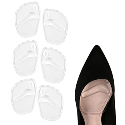 Afbeelding van Gel bal van voetkussen, 3 paar hoge hakken, schoenen inzetstukken voorvoet pads voetpijnverlichting middenvoetzolen herbruikbaar voetkussen voor vrouwen (transparant, paar)