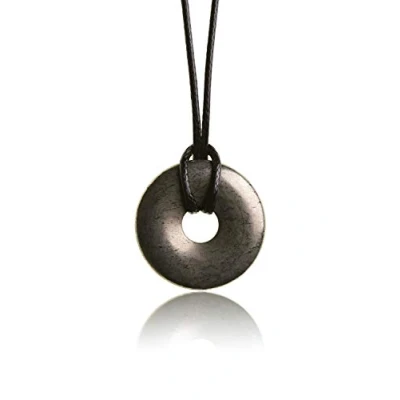 Afbeelding van PURAJA Pyriet hanger van echte edelsteen helende steen ketting met donuthanger incl. hoogwaardig koord band
