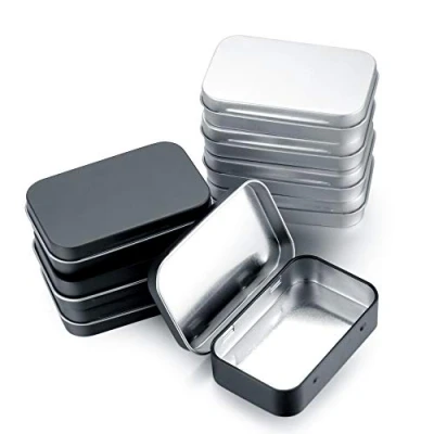 Afbeelding van 8 Stuks Metalen Dozen, Blikken met Deksel, Kleine Rechthoekige Organizer Opbergdoos, Dozen Container voor Snoep en items Silver, Zwart