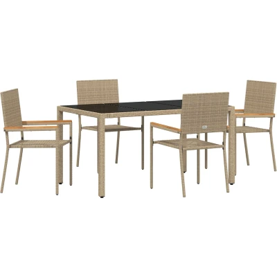 Afbeelding van vidaXL 5 Delige Tuin Eetset Beige Poly Rattan