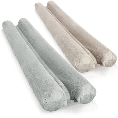 Afbeelding van COM FOUR® 2x tochtstopper voor de deur microvezel deurbodemafdichting met dubbele afdichting bescherming tegen tocht en geluid (02 stuks grijs/taupe)