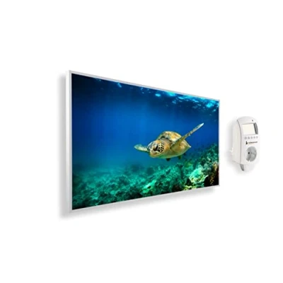 Afbeelding van Könighaus infraroodverwarming met fotomotief 1000 Watt + slimme thermostaat &amp; app Energiebesparende infrarood wandverwarming opdruk Wit frame (13. Schildpad onder water)