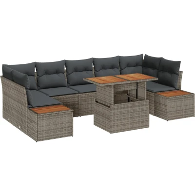 Afbeelding van vidaXL Tuin Sofa Set van 8 Grijs Poly rattan Eetset