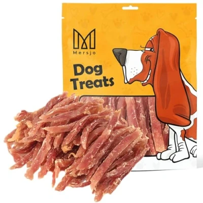 Afbeelding van MERSJO Hondensnack 92% Hoog Vleesgehalte, Geen Toevoegingen, Graan en Suikervrij, Gezonde Hondentraktatie, Natuurlijk Kauwplezier, Zachte Eendenreepjes, 500g