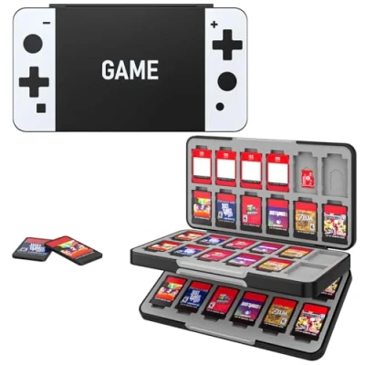 Afbeelding van MoKo 48 Game Card case Compatible with Nintendo Switch OLED 2021/Switch/Switch Lite, Games Holder for &amp; SD Card, Slim Portable Storage Box, Black White