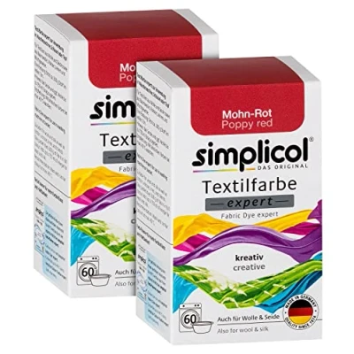 Afbeelding van simplicol textielverf expert papaverrood: creatief textiel, wol en zijde rood verven, wasmachine handwas, 2x150g
