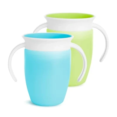 Afbeelding van Munchkin Miracle 360 Tuitbeker, Oefenbekers Beker Set, BPA Vrije Bekers met Handvatten, Antilek Beker, Vaatwasserbestendig, 6+ Maanden Set van 2, 207ml, Blauw/Groen