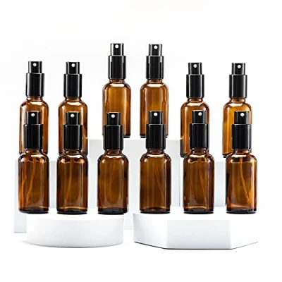 Afbeelding van Yizhao Amber Glass Spray Bottle 30ml, met Kleine Fijne Nevelspray, Metalen Dop, Navulbaar voor Essentiële Olie, Reizen, Schoonmaken, Parfum, Aromatherapie, Make up 12 Stuks