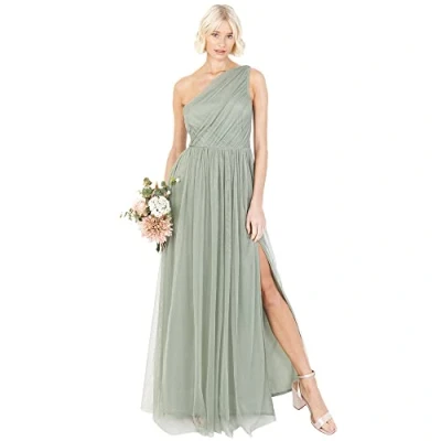 Afbeelding van Anaya with Love Maxi jurk met blote schouders en split, mouwloos, gala, bruiloft, gast, bruidsmeisje, baljurk, avondjurk, Bos Groen, 44