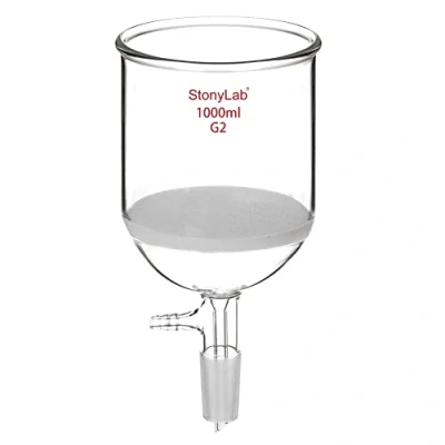 Afbeelding van stonylab Borosilicaatglas Buchner Filter Trechter met Medium Frit (G2), 113 mm Binnen Diameter, 110 Diepte, 24/40 Standaard Taps Binnenste Gewricht en Vacuüm Getande Tubulatie (1000 ml)