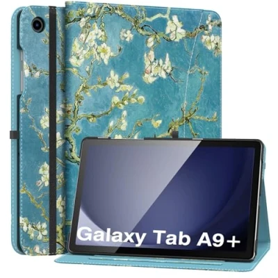 Afbeelding van MoKo Case for Samsung Galaxy Tab A9 Plus 11&quot; 2023 (SM X210/SM X216/SM X218), PU Leather Multi Angle Viewing Folding Stand Cover with Hand Strap, Front Pocket, Auto Wake/Sleep, Almond Blossom