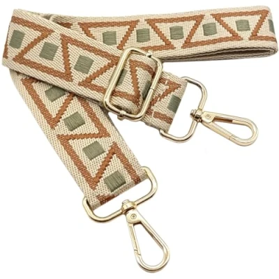 Afbeelding van Kleurige schouderriem voor damestassen, brede tasriem, bruin groen, verstelbare met gouden karabijnhaak, duurzaam crossbody tas, handtas, doe het zelf schouderaccessoires