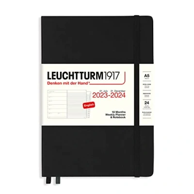 Afbeelding van LEUCHTTURM1917 367690 Weekly Planner &amp; Notebook Medium (A5) 2024, 18 maanden, zwart, Engels