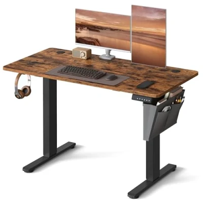 Afbeelding van SONGMICS Elektrisch zit sta bureau, in hoogte verstelbaar 60 x 120 (72 120) cm, 4 geheugenhoogtes, opbergetui, voor kantoor, rustiek bruin en inktzwart LSD132K01
