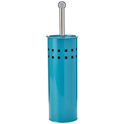 Afbeelding van Premier Housewares Toiletborstelhouder vrijstaande turquoise afwerking toiletborstel en houder set satijn roestvrij staal modern ontwerp voor badkamers 38 x 10