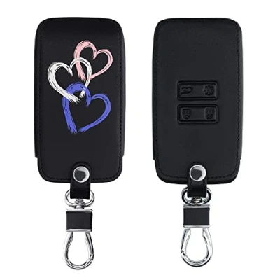 Afbeelding van kwmobile autosleutelhoes geschikt voor Renault 4 knops Smartkey autosleutel (alleen Keyless Go) Hoesje van imitatieleer in paars / wit zwart Abstract hart design