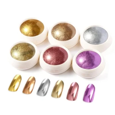 Afbeelding van BISHENGYF 6 blikjes nagelpoeder, spiegeleffect, metallic, glanzend, chroom pigmenten met pailletten, voor nagelkunst