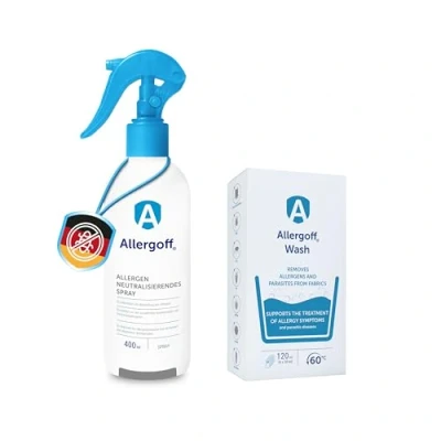 Afbeelding van Allergoff Mijtenspray 400ml &amp; Wasmiddel 120ml Set Niet giftig veilig voor kinderen huisdieren 6 maanden langdurige bescherming matrassen
