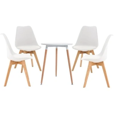 Afbeelding van CLP Lamalie Eetkamerset eetkamerstoelen set van 4x Linares stoel en 1x Amalie tafel Rond tafelblad Ø 60 cm wit