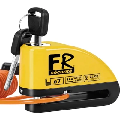 Afbeelding van FR SECURITE FR7Y Remschijfslot Alarm 110 db Motorfietsslot 7mm, Alarmschijfslot, Herinneringskabel 1,5m , Draagtas, Universele Fietsslot Scooter Elektrische Fiets
