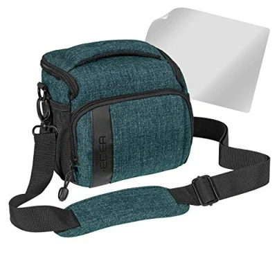 Afbeelding van PEDEA DSLR cameratas &quot;Fashion&quot; met displaybeschermfolie voor Canon EOS 5DS R M6 M100 100D G1X Mark III SX740 / Nikon Z6 D850 Panasonic Lumix DC GH5 GX800 Sony Alpha 6000 6500, Gr. L petrol