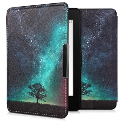 Afbeelding van kwmobile e reader hoesje compatibel met Amazon Kindle Paperwhite Magneetsluiting Ereader case Sterrenstelsel en Boom in blauw/grijs/zwart